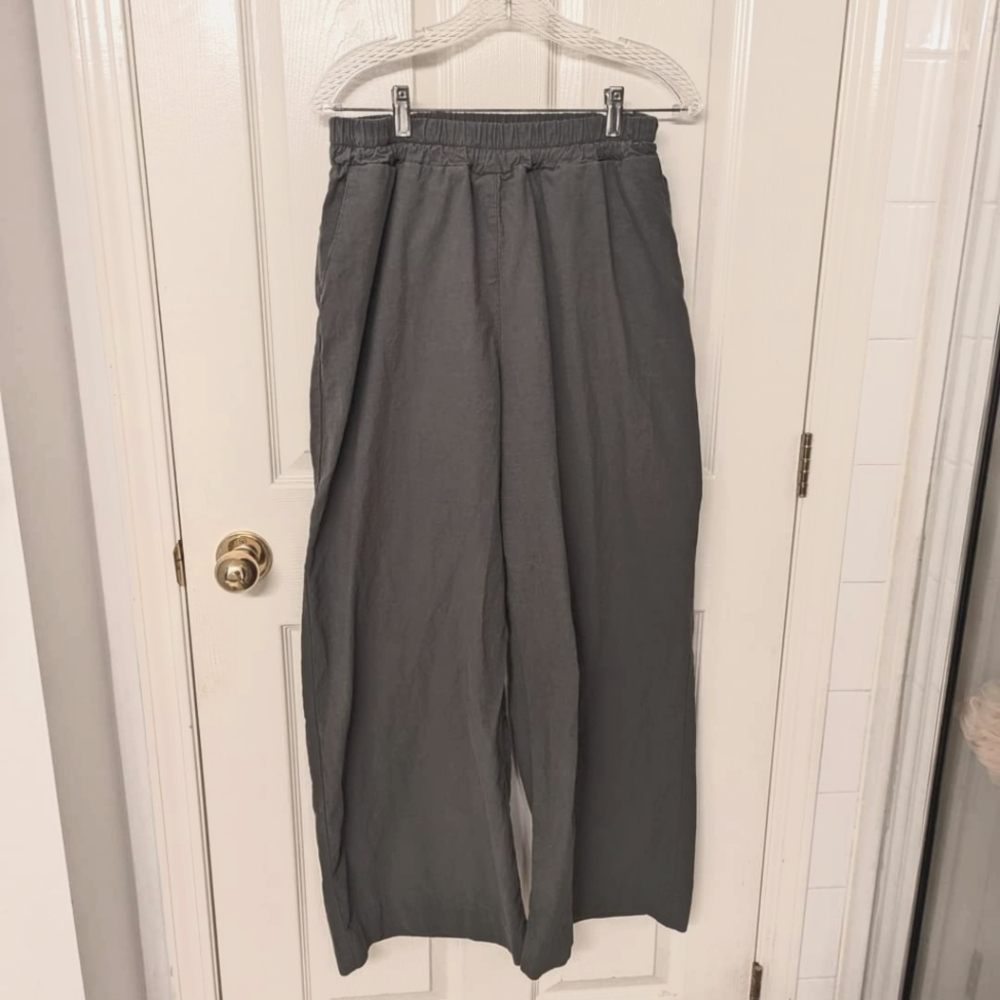 Free Label Loretta Wide Leg Pants Cotton Crepe Green L